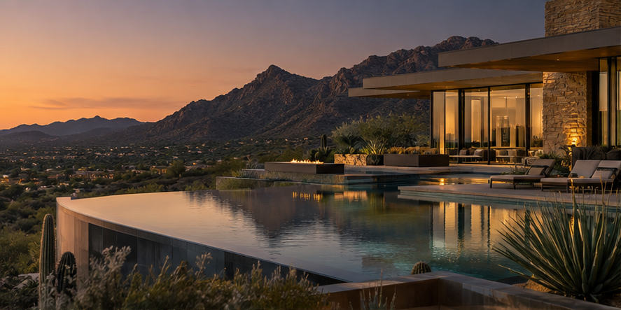 Modern Paradise Valley residence at dusk